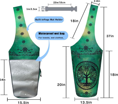Yoga Mat Bag - Large Opening Long Tote Yoga Mat Carrier Holder Bag with Waterproof Wet Zipper Pocket and Drawstring Water Bottle Pocket - Yoga Bag Fit Most Size Mats