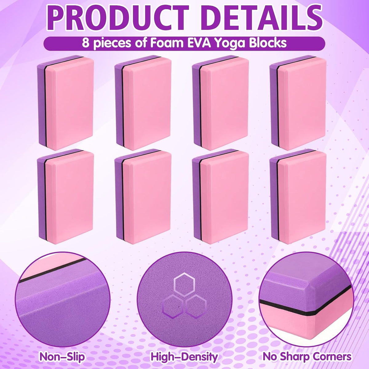 8 Pack Yoga Blocks 9 x 6 x 2.8 Inch EVA Foam Pilates Blocks Pilates Stretching and Meditation Exercise for Home Workouts Dance Gymnastics Exercise Lightweight Yoga Supplies