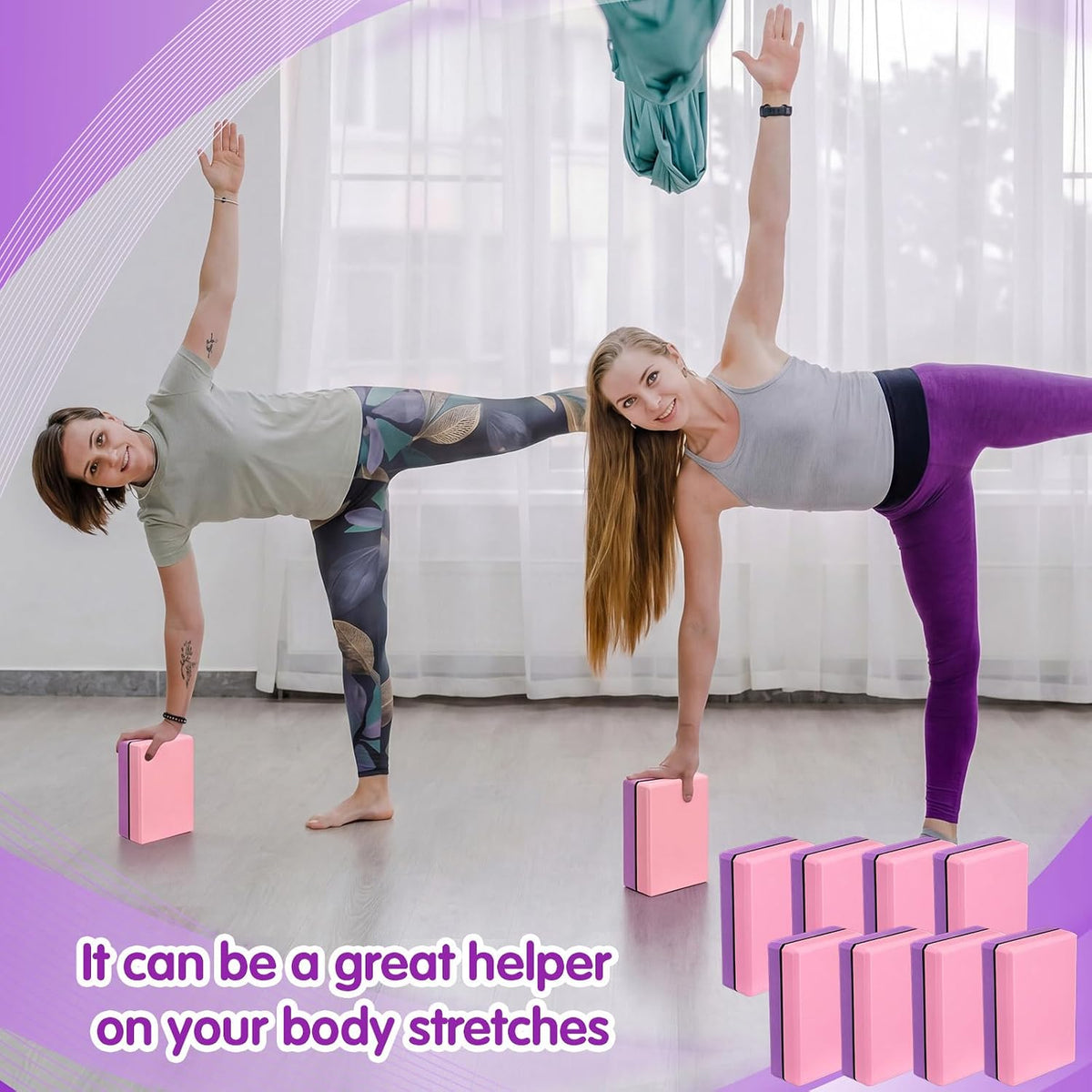 8 Pack Yoga Blocks 9 x 6 x 2.8 Inch EVA Foam Pilates Blocks Pilates Stretching and Meditation Exercise for Home Workouts Dance Gymnastics Exercise Lightweight Yoga Supplies
