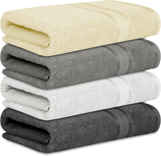 Bath Towels 27x54 Inch, 100% Cotton, Multicolor I, Set of 4 Soft