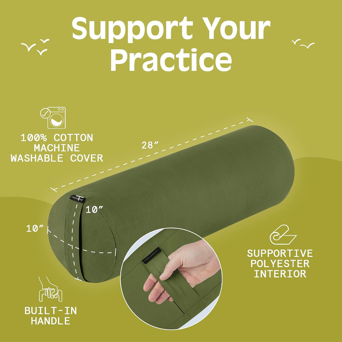 Sequoia Yoga Bolster Pillow - Meditation Cushion for Yoga Practices - Includes Machine Washable 100% Cotton Cover & Durable Carry Handle