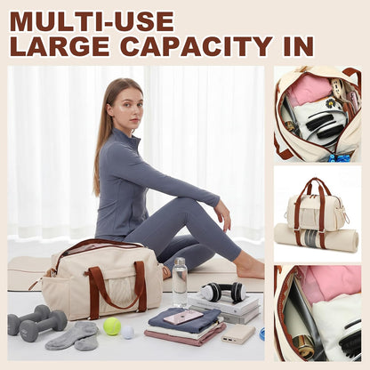 Small Gym Bag for Women, Mini Duffle Bag with Yoga Mat Holder Lightweight Carry On Sports Bag with Separate Shoe Pocket and Wet Pocket Duffel Bags Dance Yoga Workout Bag (Pink)