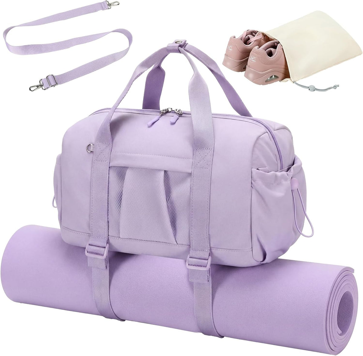 Small Gym Bag for Women, Mini Duffle Bag with Yoga Mat Holder Lightweight Carry On Sports Bag with Separate Shoe Pocket and Wet Pocket Duffel Bags Dance Yoga Workout Bag (Pink)
