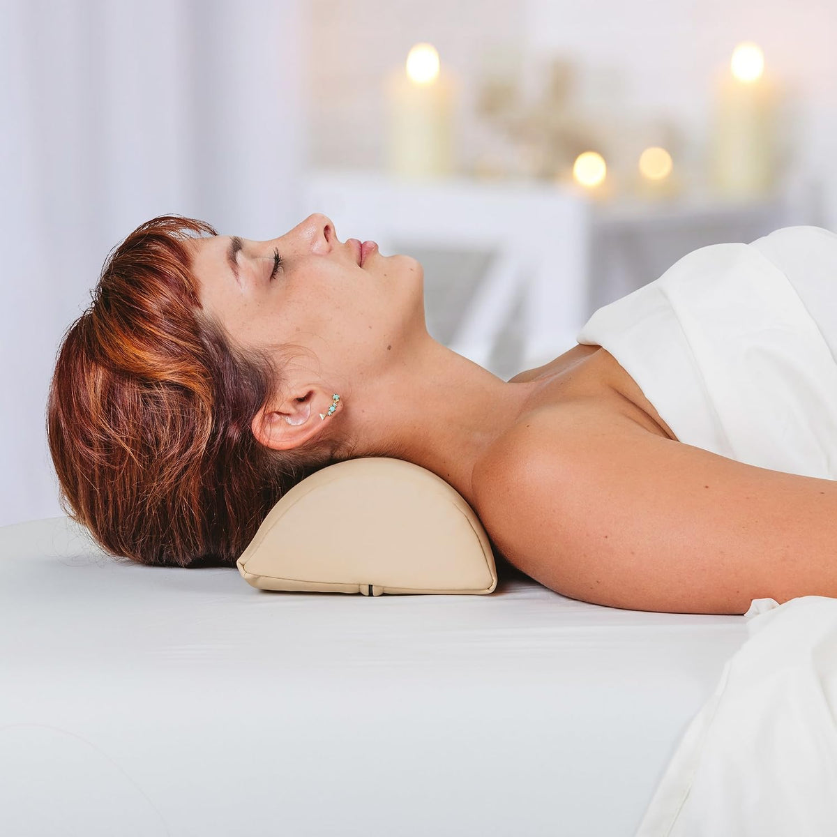 Bolster Pillow Neck – Durable Massage Bolster, 100% PU Upholstery incl. Strap Handle/Professional Quality for Massage Tables/Back Pain Relief, Black 3Lx6Wx13H