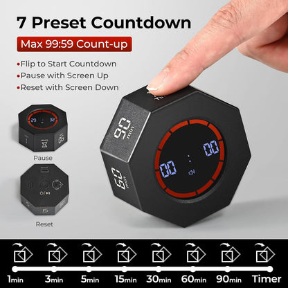 Rechargeable Pomodoro Timer, Small Gravity Timer (Pearl White)