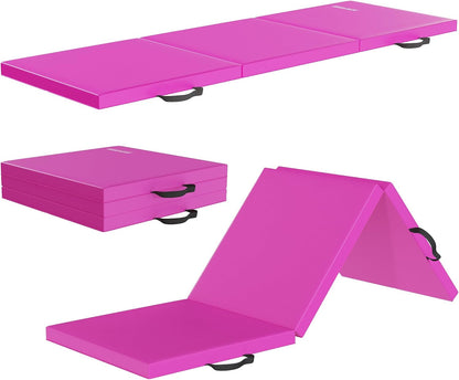 Folding Exercise Gymnastics Mat for Tumbling, 2'x6'x2" Gym Workout Mat with Carrying Handles High-Density Anti-Tear Portable Fitness Aerobics Mats for Home Gym Yoga Pilates MMA Core Training