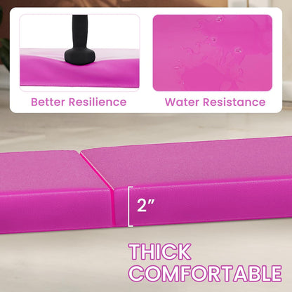 Folding Exercise Gymnastics Mat for Tumbling, 2'x6'x2" Gym Workout Mat with Carrying Handles High-Density Anti-Tear Portable Fitness Aerobics Mats for Home Gym Yoga Pilates MMA Core Training