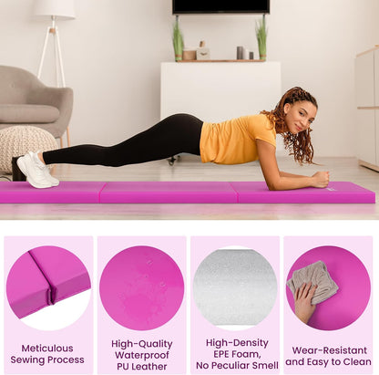 Folding Exercise Gymnastics Mat for Tumbling, 2'x6'x2" Gym Workout Mat with Carrying Handles High-Density Anti-Tear Portable Fitness Aerobics Mats for Home Gym Yoga Pilates MMA Core Training