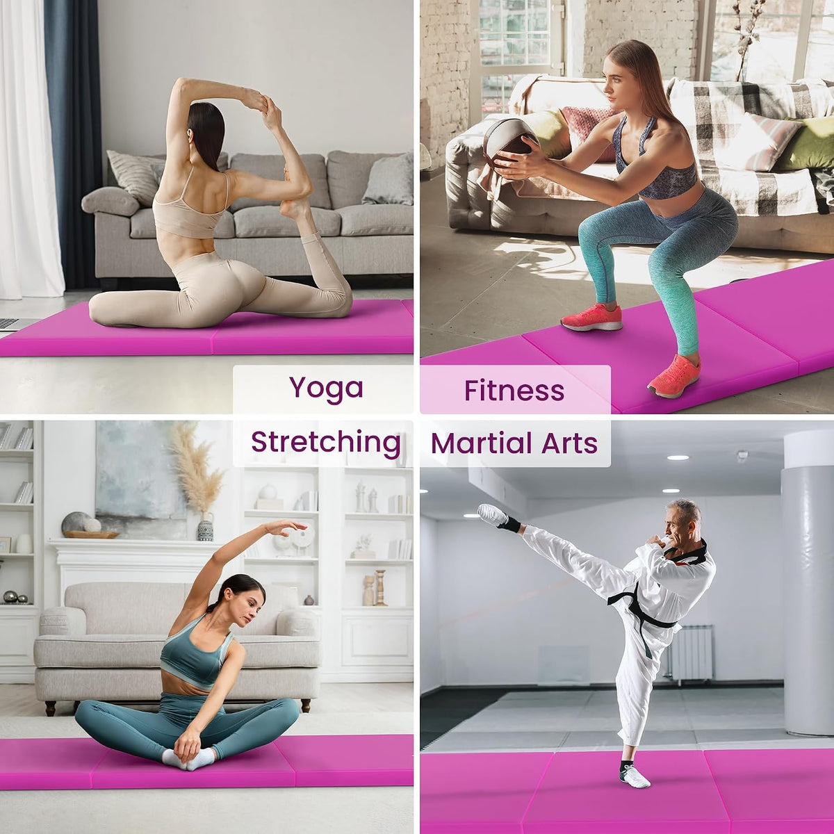 Folding Exercise Gymnastics Mat for Tumbling, 2'x6'x2" Gym Workout Mat with Carrying Handles High-Density Anti-Tear Portable Fitness Aerobics Mats for Home Gym Yoga Pilates MMA Core Training