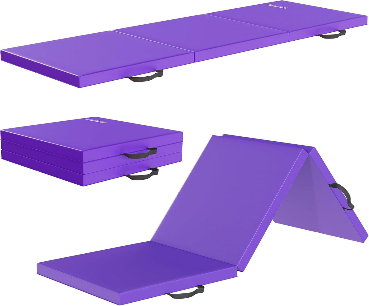 Folding Exercise Gymnastics Mat for Tumbling, 2'x6'x2" Gym Workout Mat with Carrying Handles High-Density Anti-Tear Portable Fitness Aerobics Mats for Home Gym Yoga Pilates MMA Core Training