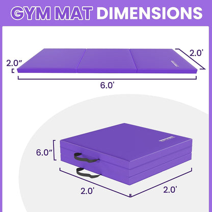 Folding Exercise Gymnastics Mat for Tumbling, 2'x6'x2" Gym Workout Mat with Carrying Handles High-Density Anti-Tear Portable Fitness Aerobics Mats for Home Gym Yoga Pilates MMA Core Training