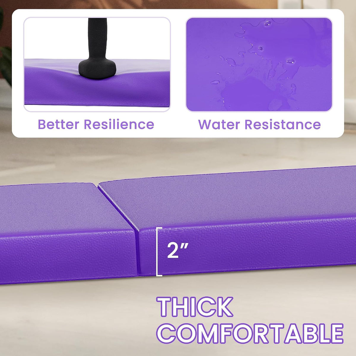 Folding Exercise Gymnastics Mat for Tumbling, 2'x6'x2" Gym Workout Mat with Carrying Handles High-Density Anti-Tear Portable Fitness Aerobics Mats for Home Gym Yoga Pilates MMA Core Training