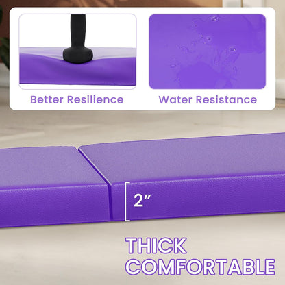 Folding Exercise Gymnastics Mat for Tumbling, 2'x6'x2" Gym Workout Mat with Carrying Handles High-Density Anti-Tear Portable Fitness Aerobics Mats for Home Gym Yoga Pilates MMA Core Training