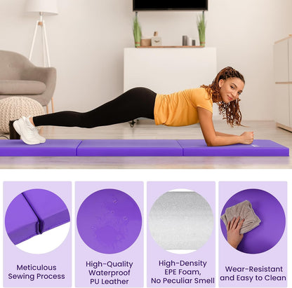 Folding Exercise Gymnastics Mat for Tumbling, 2'x6'x2" Gym Workout Mat with Carrying Handles High-Density Anti-Tear Portable Fitness Aerobics Mats for Home Gym Yoga Pilates MMA Core Training