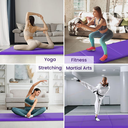 Folding Exercise Gymnastics Mat for Tumbling, 2'x6'x2" Gym Workout Mat with Carrying Handles High-Density Anti-Tear Portable Fitness Aerobics Mats for Home Gym Yoga Pilates MMA Core Training