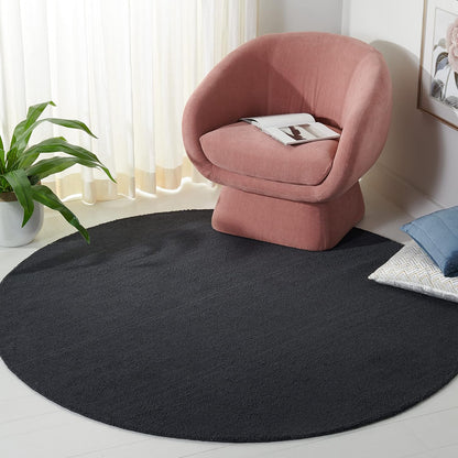Himalaya Collection Area Rug - 6' Round, Black, Handmade Solid Wool, Ideal for High Traffic Areas in Living Room, Bedroom (HIM610C)