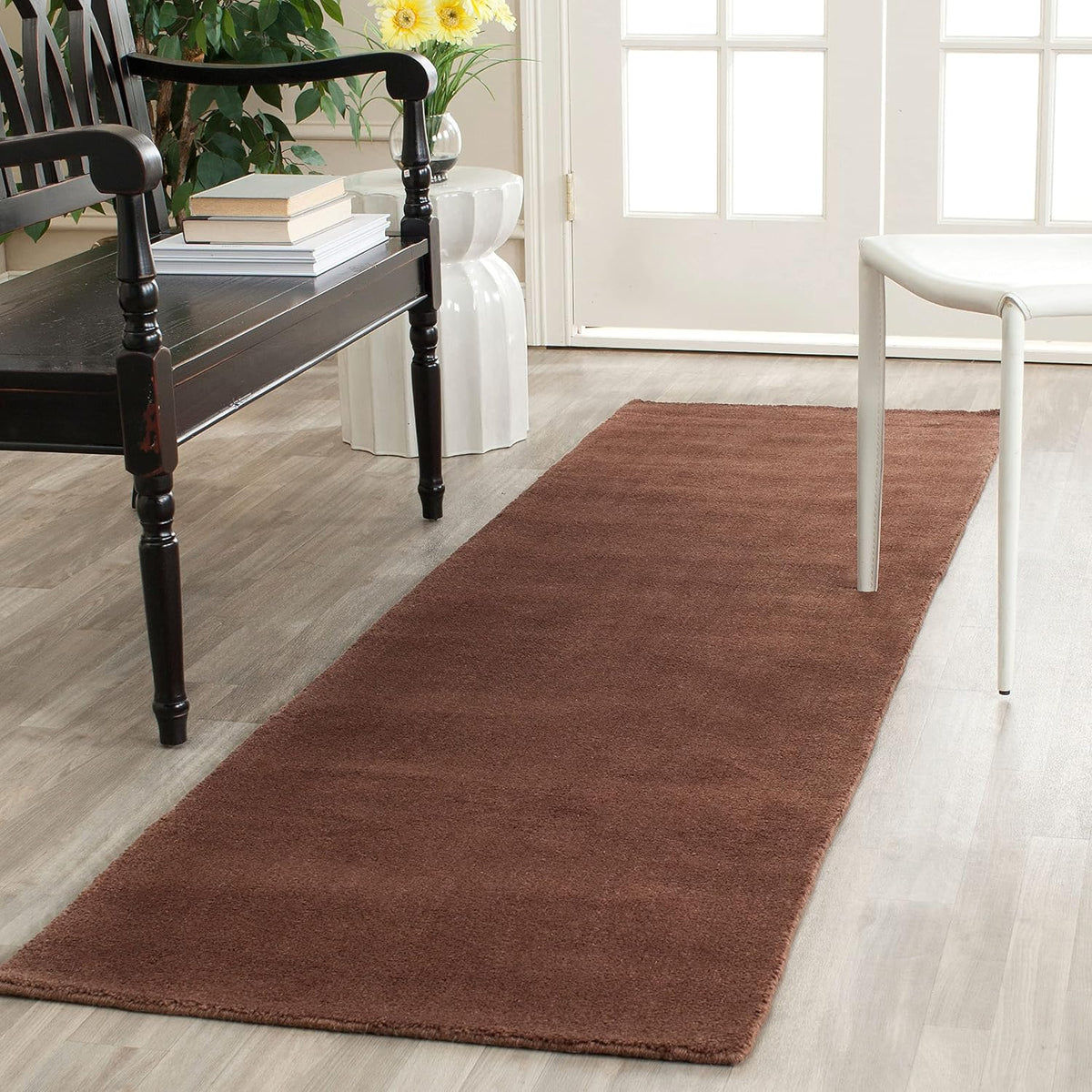 Himalaya Collection Area Rug - 6' Round, Black, Handmade Solid Wool, Ideal for High Traffic Areas in Living Room, Bedroom (HIM610C)