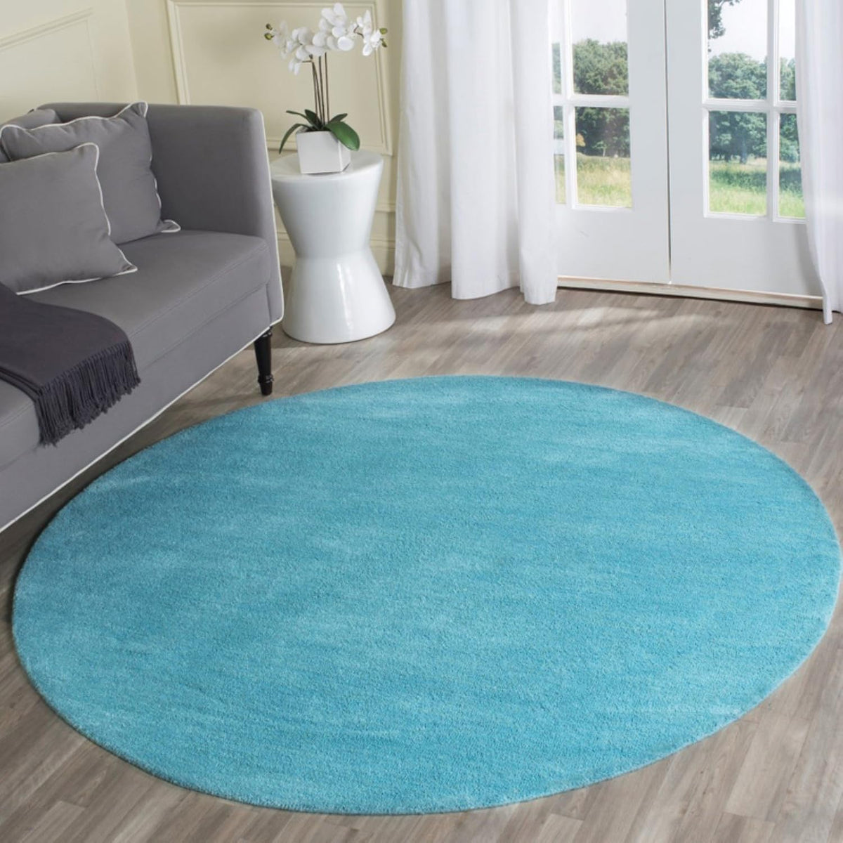 Himalaya Collection Area Rug - 6' Round, Black, Handmade Solid Wool, Ideal for High Traffic Areas in Living Room, Bedroom (HIM610C)