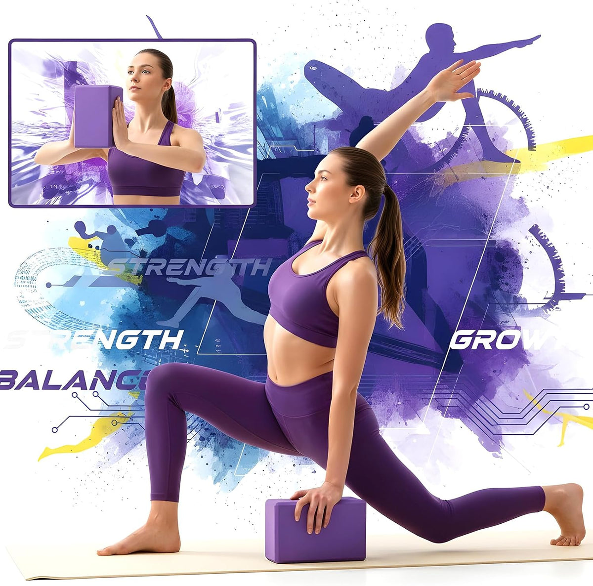 4 Pcs Yoga Blocks 9 x 6 x 3.15 Inch Eva Foam Lightweight Non Slip Yoga Props for Pilates Stretching and Meditation Exercise Blocks Lightweight Yoga Essentials