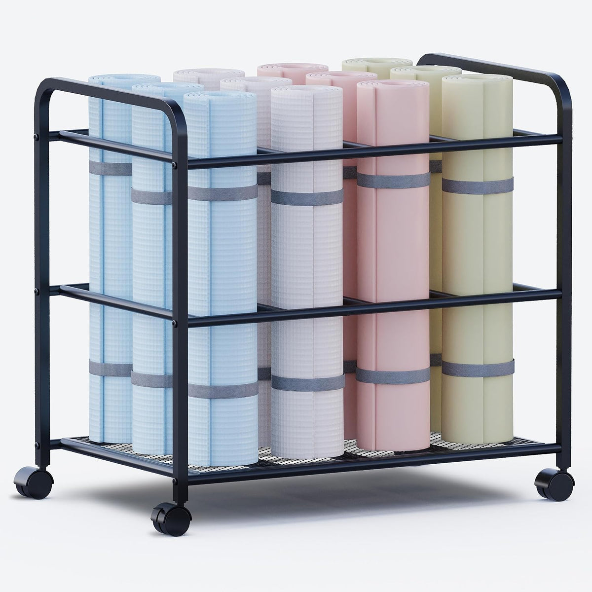Lutown-Teen Yoga Mat Storage Rack with Wheels and Rounded Corners, Black