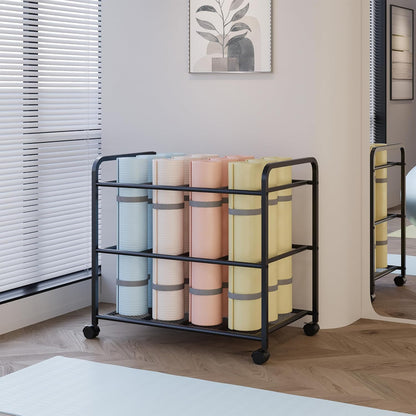 Lutown-Teen Yoga Mat Storage Rack with Wheels and Rounded Corners, Black