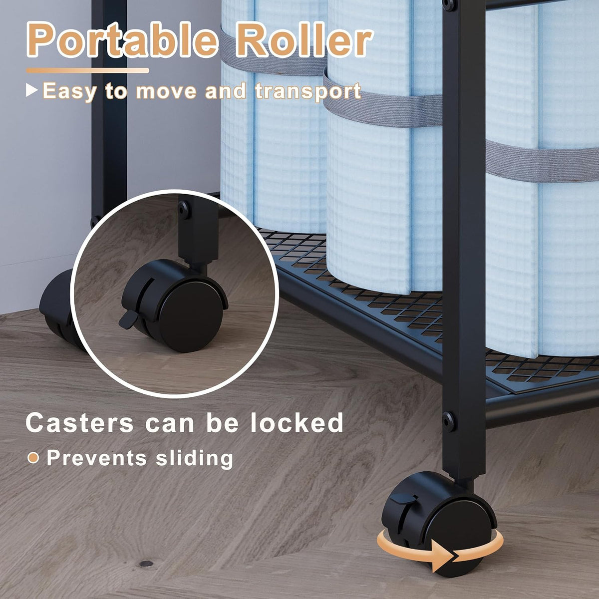 Lutown-Teen Yoga Mat Storage Rack with Wheels and Rounded Corners, Black
