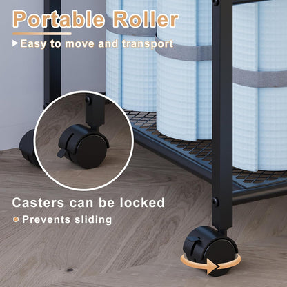 Lutown-Teen Yoga Mat Storage Rack with Wheels and Rounded Corners, Black
