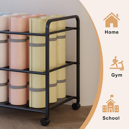 Lutown-Teen Yoga Mat Storage Rack with Wheels and Rounded Corners, Black
