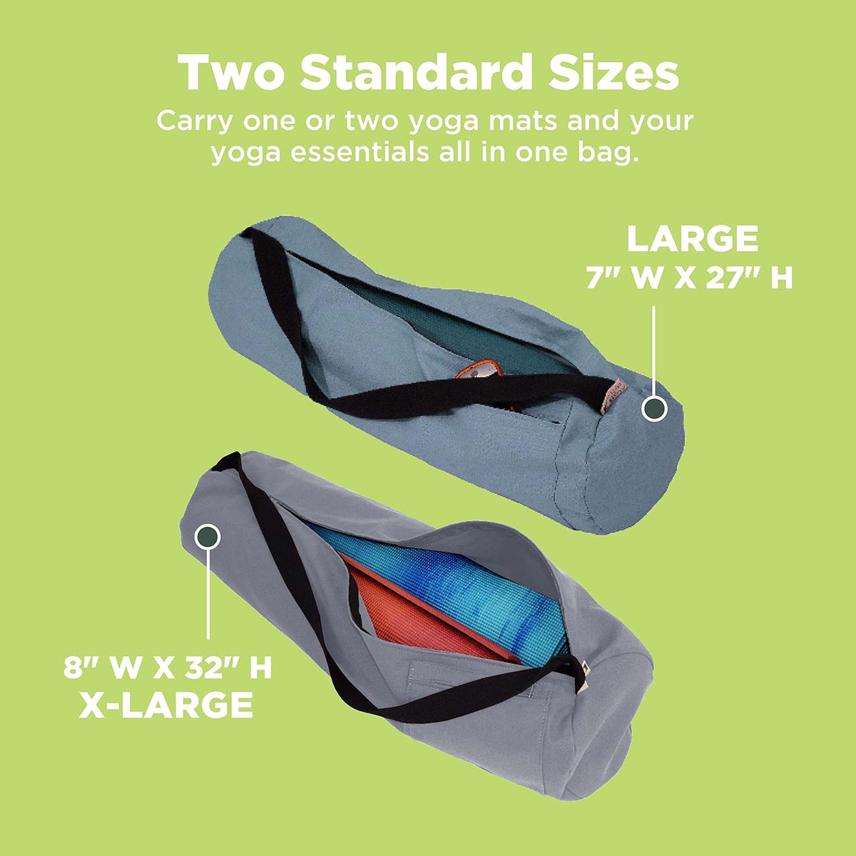 Natural Hemp Fabric Yoga Mat Bag with Shoulder Strap - Lightweight and Durable Gym Bag to Carry the Extra Large Mat Sizes - Ideal for Yoga, Pilates & Fitness Equipment - Made in USA, 8" X 32"