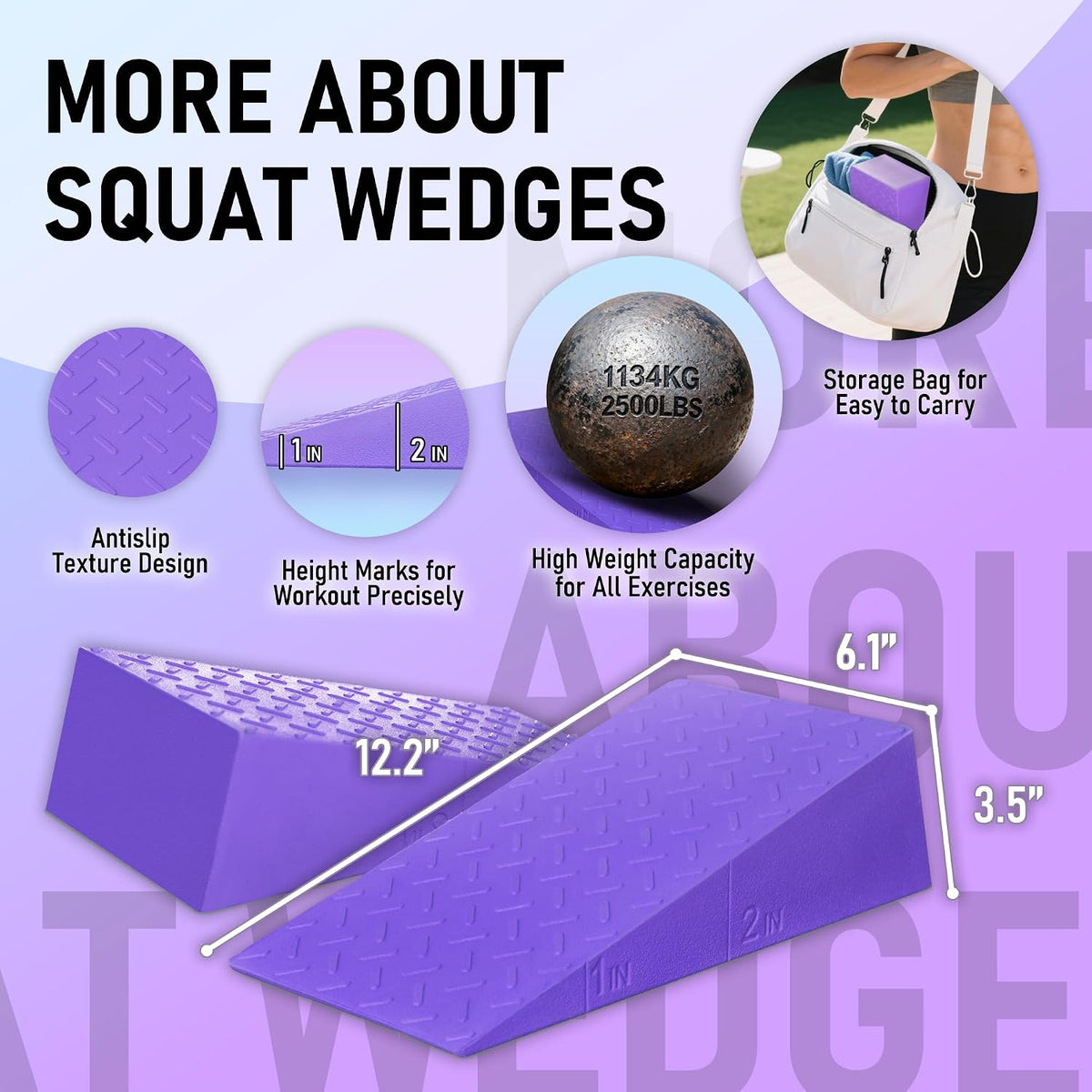 Squat Wedge Block For Deeper Squat: 2200LBS Capacity with Guide & Carry Bag