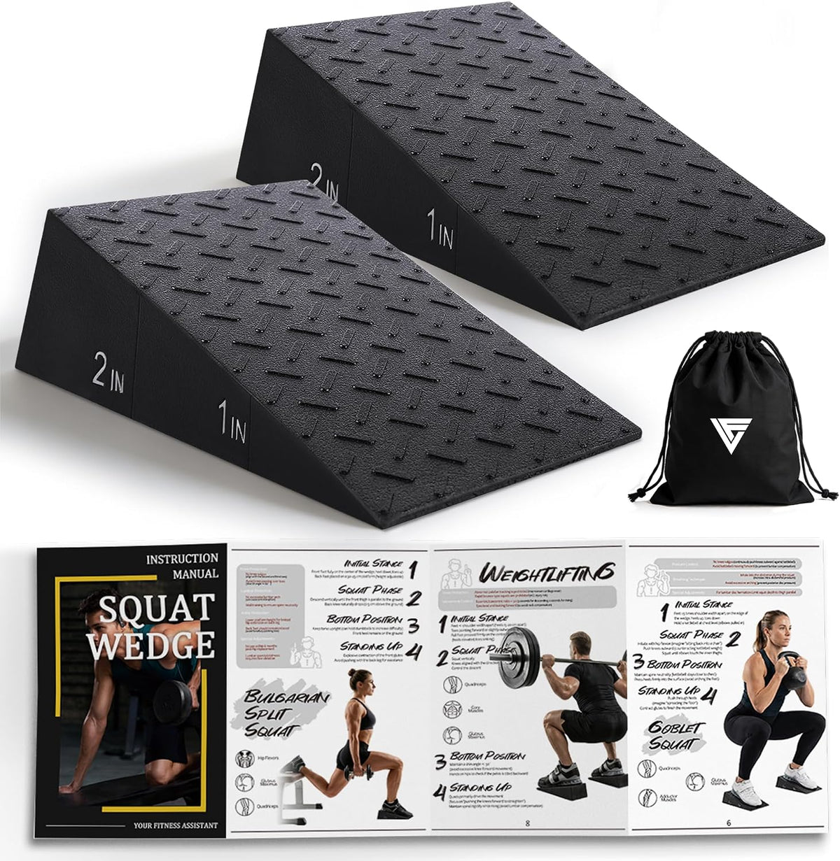 Squat Wedge Block For Deeper Squat: 2200LBS Capacity with Guide & Carry Bag
