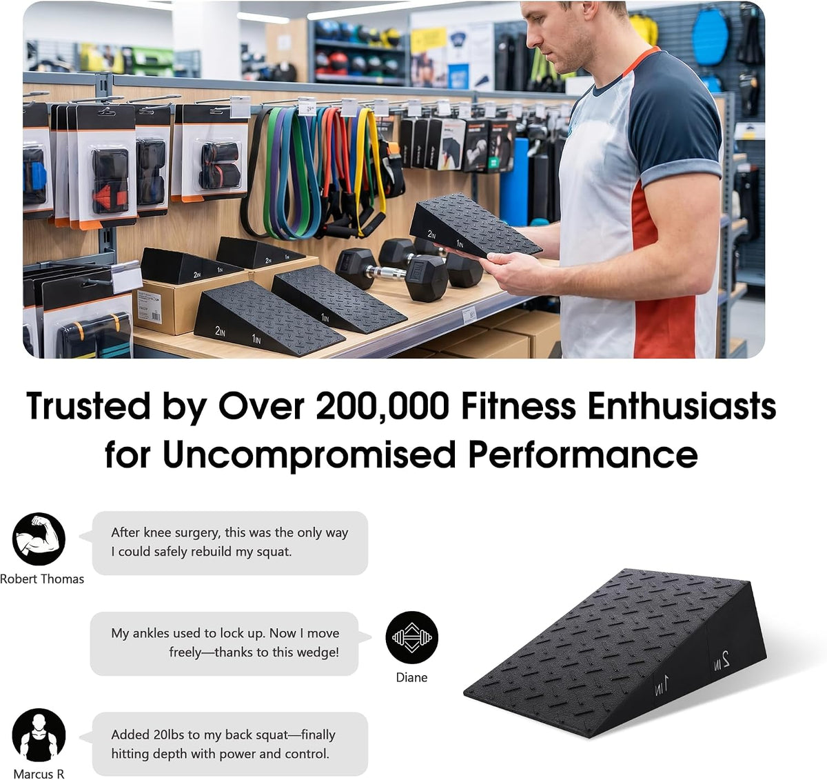 Squat Wedge Block For Deeper Squat: 2200LBS Capacity with Guide & Carry Bag