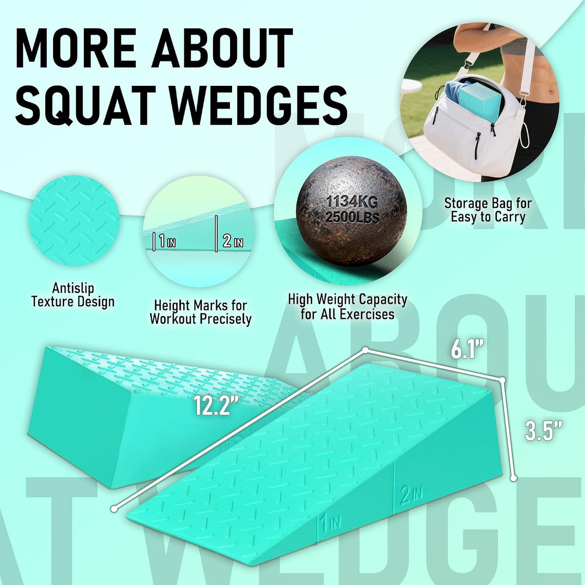 Squat Wedge Block For Deeper Squat: 2200LBS Capacity with Guide & Carry Bag