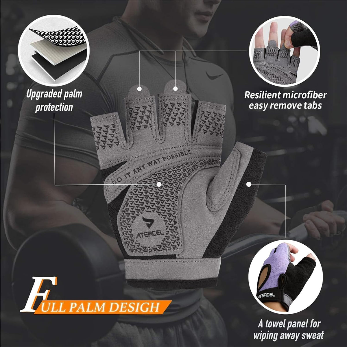 Weight Lifting Gloves Full Palm Protection, Workout Gloves for Gym, Cycling, Exercise, Breathable, Super Lightweight for Mens and Women