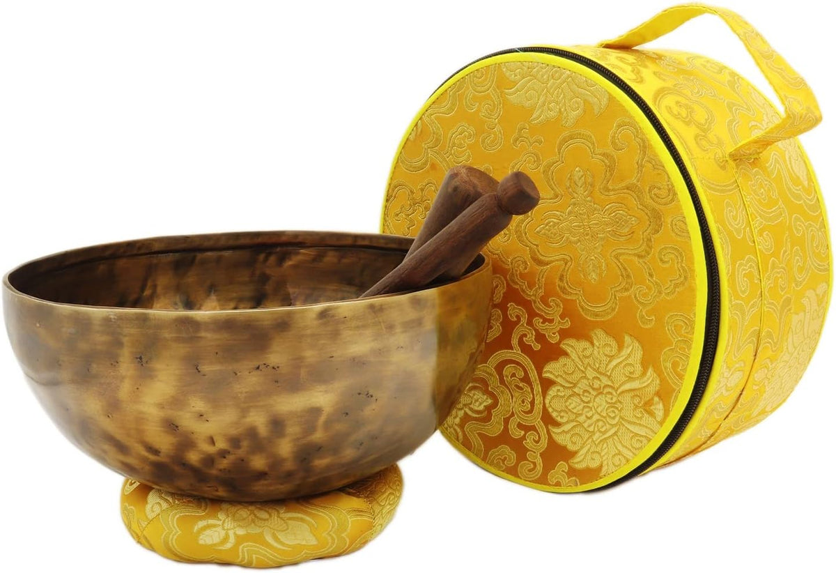 KHUSI Tibetan Singing Bowl, 9 Inch Hand-Hammered Meditation Sound Bowl with 2 Mallets, Silk Cushion & Carry Bag, Chakra Healing Yoga Gift