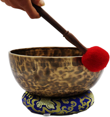 KHUSI Tibetan Singing Bowl, 9 Inch Hand-Hammered Meditation Sound Bowl with 2 Mallets, Silk Cushion & Carry Bag, Chakra Healing Yoga Gift