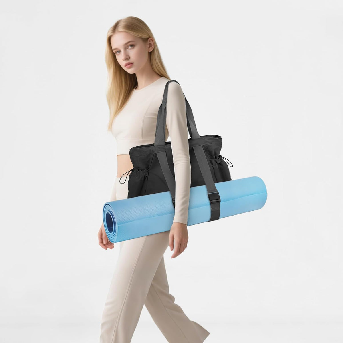 Yoga Bags for Women Gym Tote Bag with Adjustable Mat Holder Yoga Mat Carrier Shoulder Bags for Workout Pilates Travel Beach Work Shop