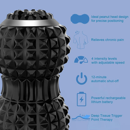 Vibrating Massage Ball for Pain Relif, Mobility Ball for Physical Therapy and Workout Recovery, Deep Tissue Myofascial Release Tools - Back, Shoulder (Peanut Head Vibrating Massage Ball Black)