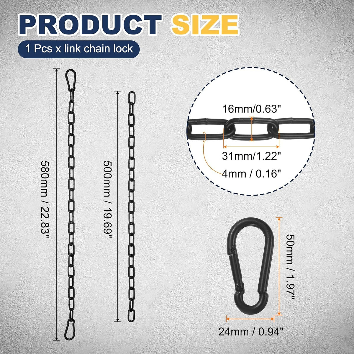 2Pcs Gate Chain Lock 19"x4mm Dia Alloy Steel Hanging Chain Lock