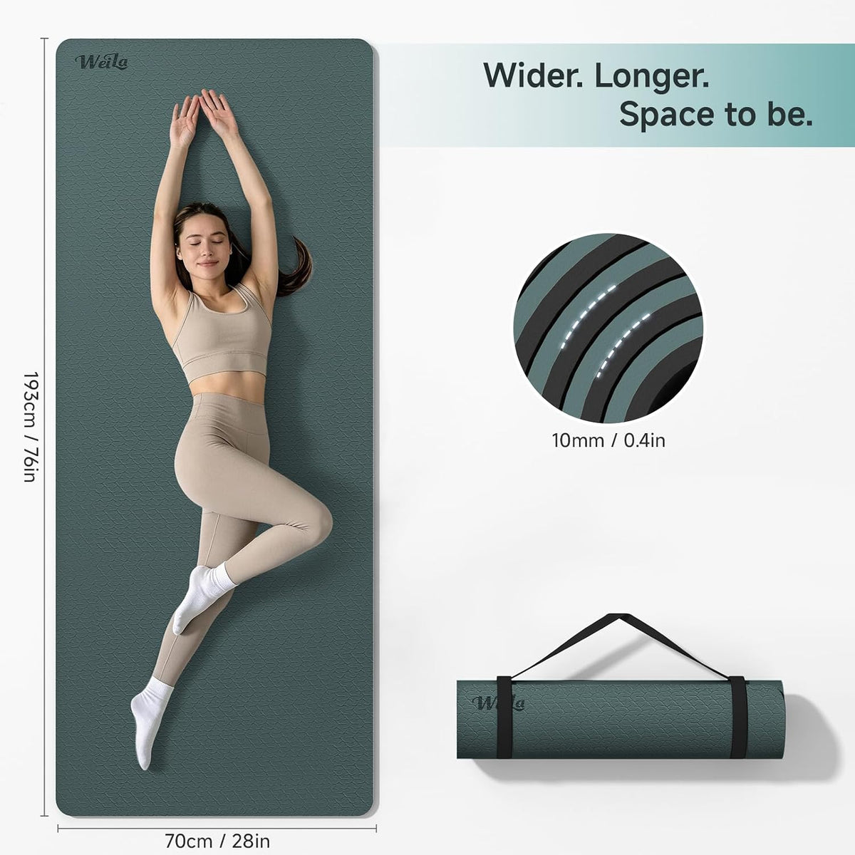 Extra Thick 10mm Yoga Mat,76"x28" Dual-Color TPE with Carry Strap