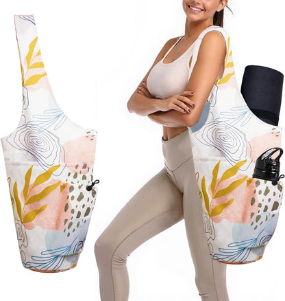 Yoga Mat Bag Carrier for Women Workout Large Waterproof with Zipper Pocket, Keychain and Wide Shoulder Straps