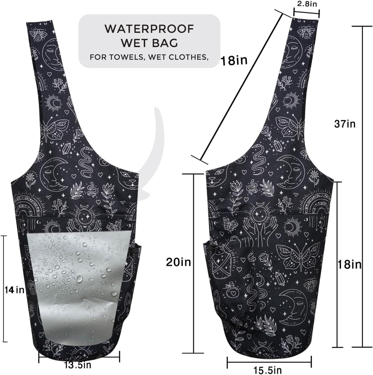 Yoga Mat Bag Carrier for Women Workout Large Waterproof with Zipper Pocket, Keychain and Wide Shoulder Straps