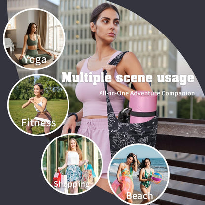 Yoga Mat Bag Carrier for Women Workout Large Waterproof with Zipper Pocket, Keychain and Wide Shoulder Straps