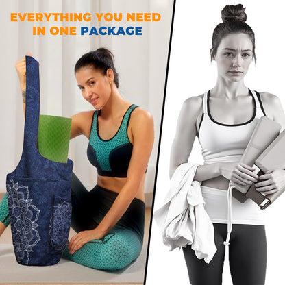 Yoga Mat Bag Carrier for Women Workout Large Waterproof with Zipper Pocket, Keychain and Wide Shoulder Straps
