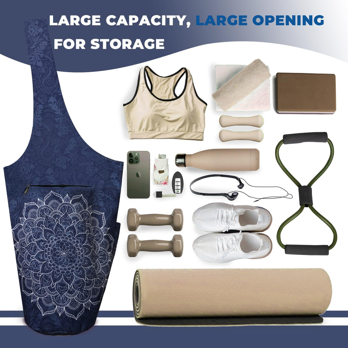 Yoga Mat Bag Carrier for Women Workout Large Waterproof with Zipper Pocket, Keychain and Wide Shoulder Straps