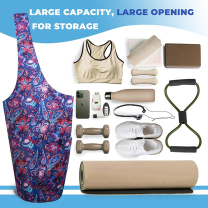 Yoga Mat Bag Carrier for Women Workout Large Waterproof with Zipper Pocket, Keychain and Wide Shoulder Straps