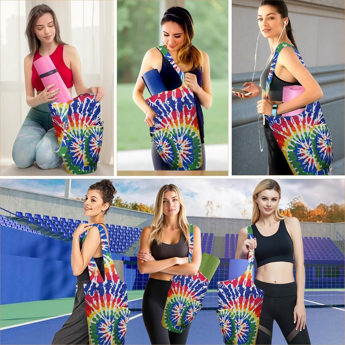 Yoga Mat Bag Carrier for Women Workout Large Waterproof with Zipper Pocket, Keychain and Wide Shoulder Straps