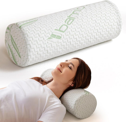Neck Roll Pillow for Neck Pain Relief - High Resilience Foam Round Bolster Pillow for Cervical Support with Removable Washable Cover for Sleeping, Travel Legs Back Yoga (17X6 inch)