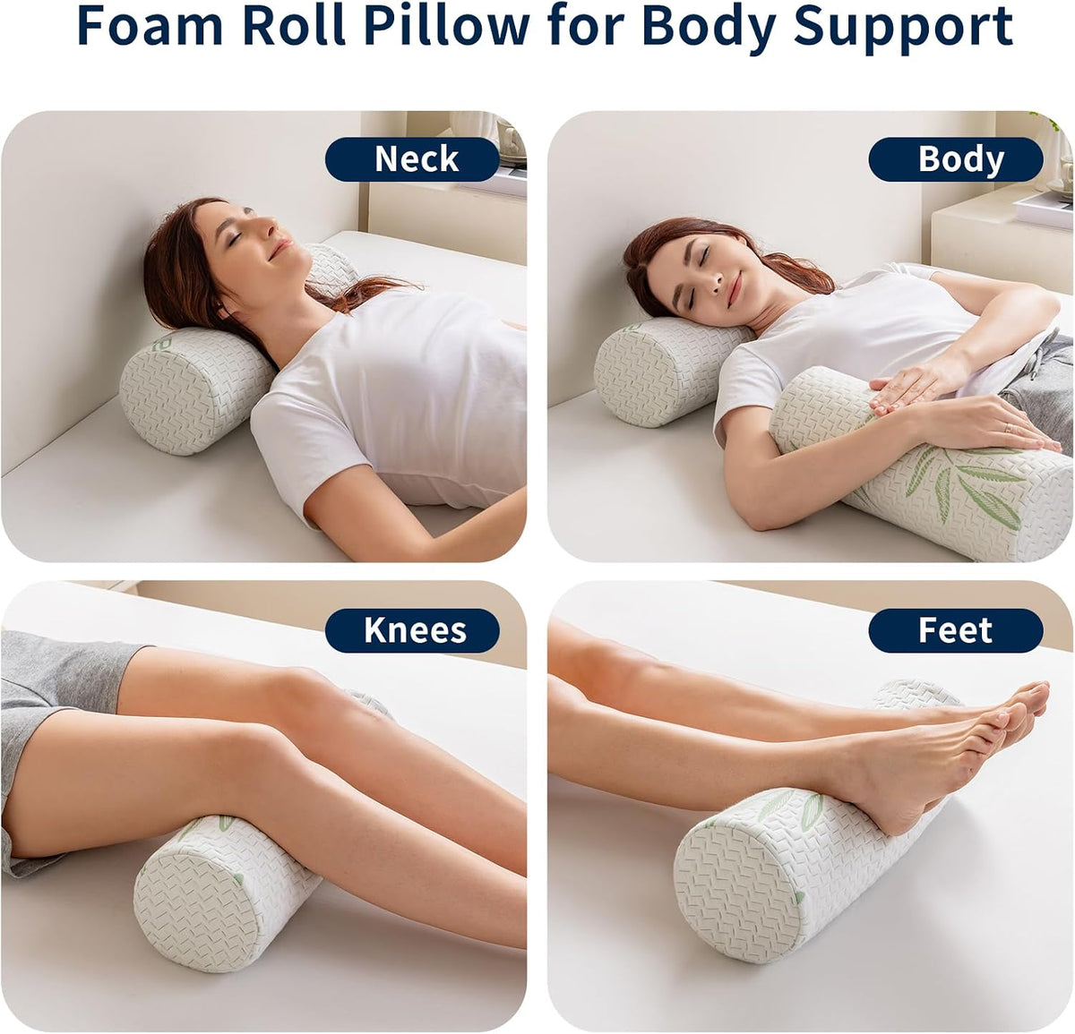 Neck Roll Pillow for Neck Pain Relief - High Resilience Foam Round Bolster Pillow for Cervical Support with Removable Washable Cover for Sleeping, Travel Legs Back Yoga (17X6 inch)