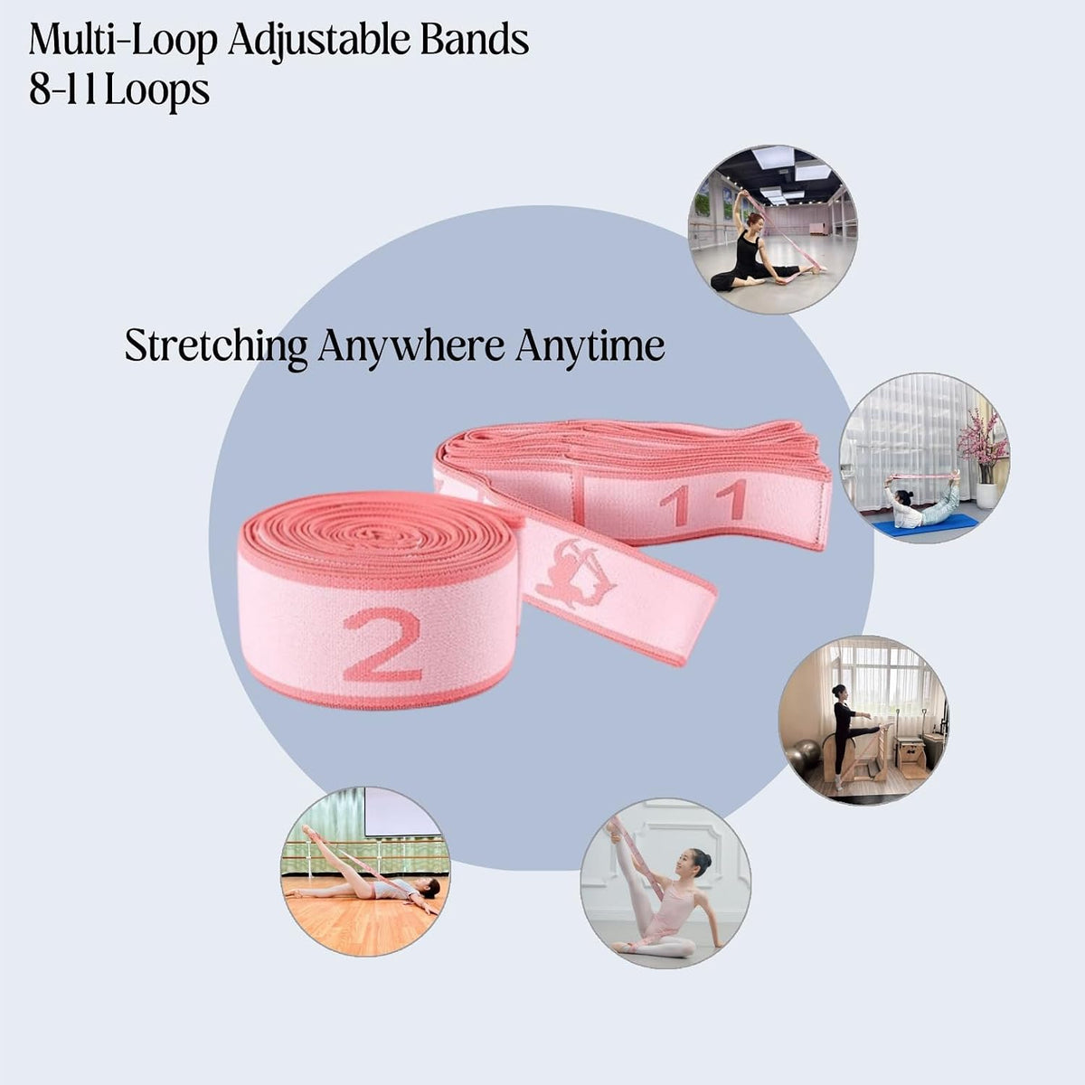 Multi-Loop Stretch Band - Yoga, Pilates, Ballet, and Physical Therapy Stretching Strap for Flexibility, Leg Stretching, and Exercise - Durable Stretching Equipment